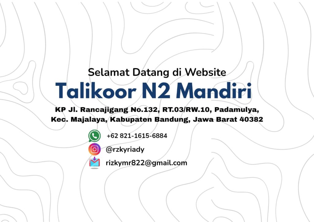 Banner selamat datang Talikur N2 Mandiri dengan alamat dan media sosial